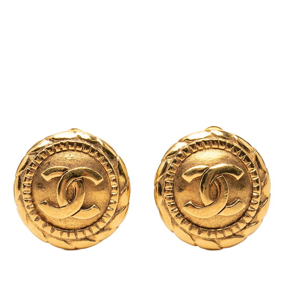 Chanel Coco Mark Round Earrings, Gold Plated, Women's CHANEL